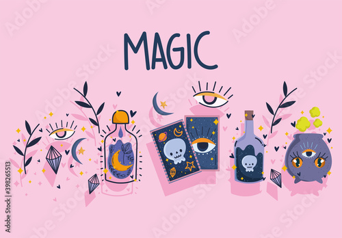 magic tarot card potion spell bottle cauldron design