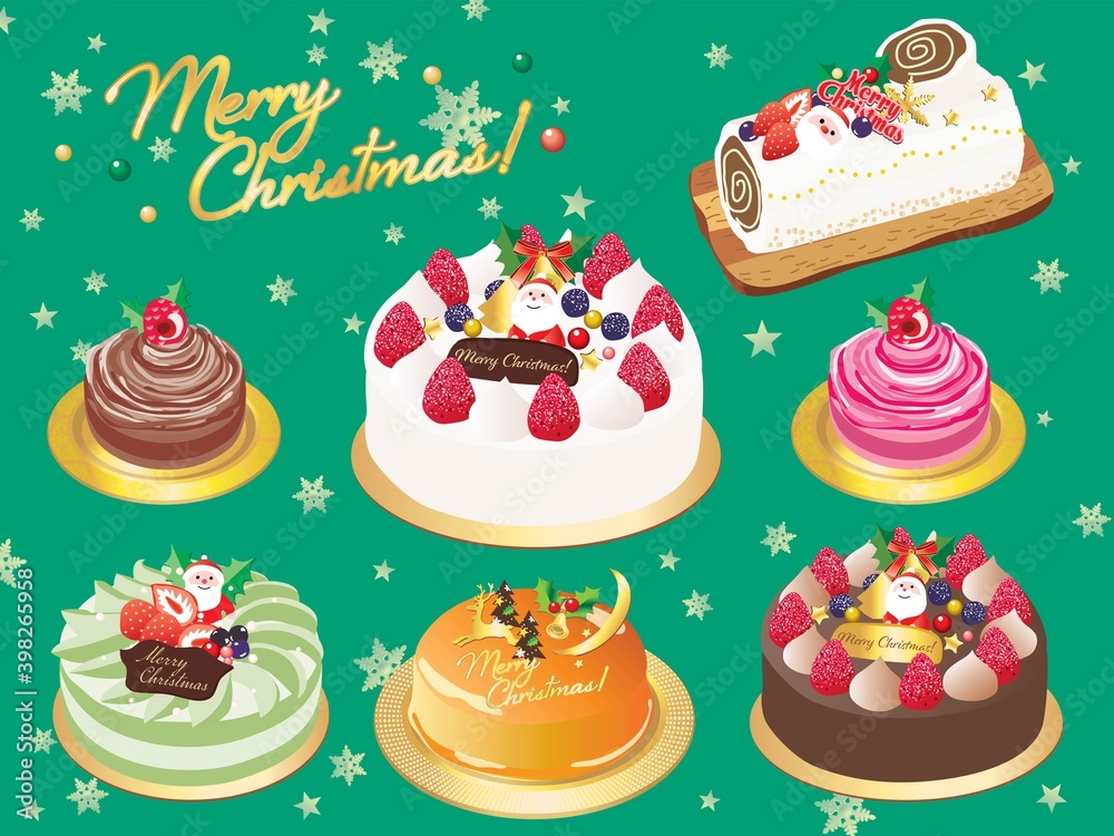 クリスマスケーキのセットイラスト クリスマスケーキのセットイラスト