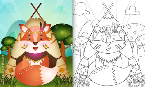 coloring book for kids with a cute tribal boho fox character illustration