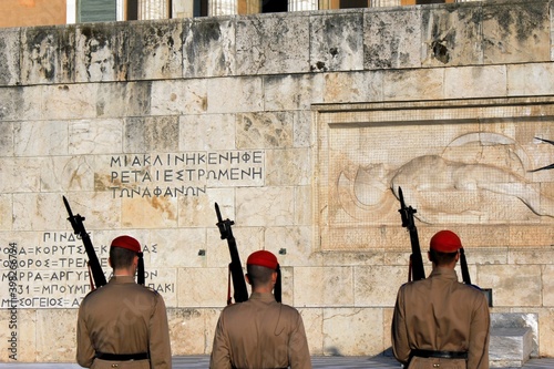 Changing of Presidential guards ceremony in front of the Tomb of the unknown soldier at the Greek Parliament - Athens, Greece, October 2 2019. photo