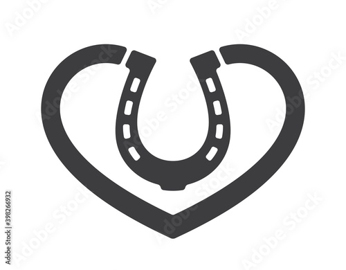 Vector black car sticker. Horseshoe with heart. Isolated on white background.