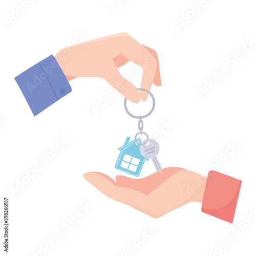 handing over the Key from a new home on white background