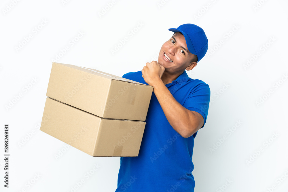 Delivery Ecuadorian man isolated on white background celebrating a victory Delivery Ecuadorian man isolated on white background celebrating a victory