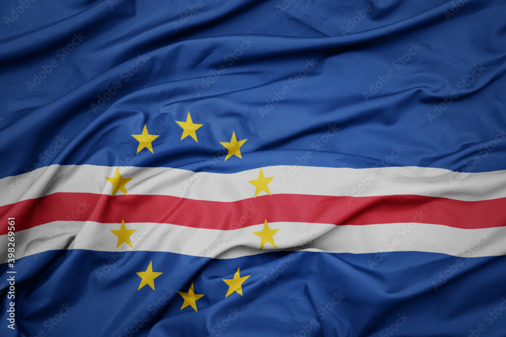 waving colorful national flag of cape verde. waving colorful national flag of cape verde.