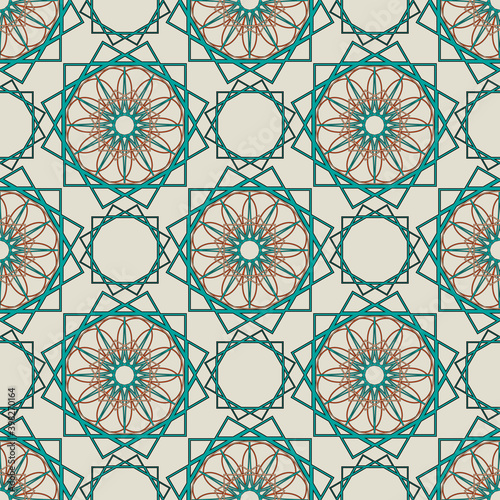 Vector seamless pattern in arabic style in pastel colors.