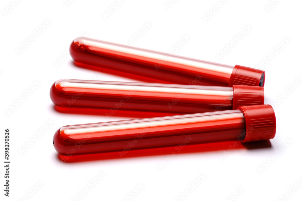 Test tube with red plug isolated on white background Test tube with red plug isolated on white background