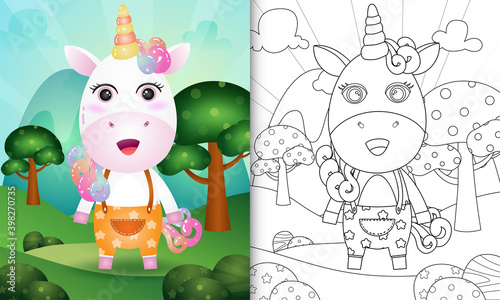 coloring book for kids with a cute unicorn character illustration © riko_design