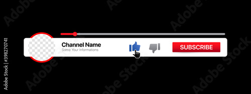 Video Streaming platform Lower Third. Youtube Subscribe Button. Vector Illustration On Black Background. Vector illustration photo