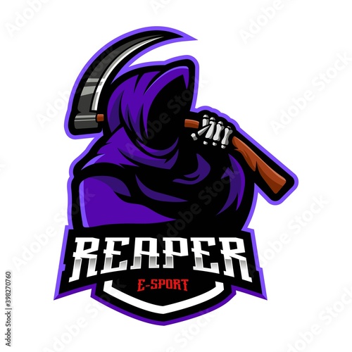 Reaper mascot logo design vector with modern illustration concept style for badge, emblem and t-shirt printing. Grim reaper illustration for sport team