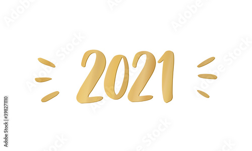 2021 hand drawn numbers. Golden vector text isolated on white background. For holiday banners, party posters, greeting cards, headers and gift tags. Winter season festive typography.