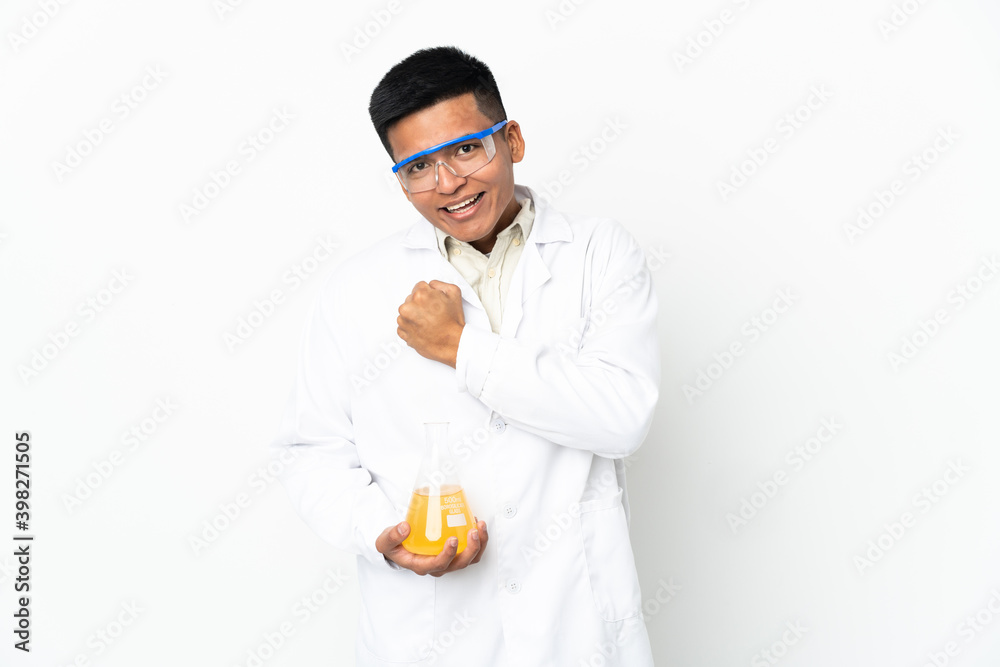 Young Ecuadorian scientific man celebrating a victory Young Ecuadorian scientific man celebrating a victory