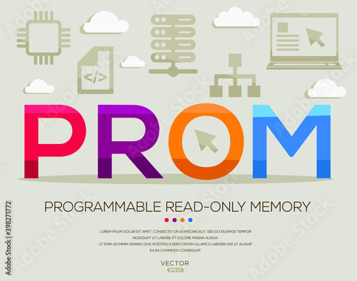 PROM mean (Programmable Read-Only Memory) Computer and Internet acronyms ,letters and icons ,Vector illustration.