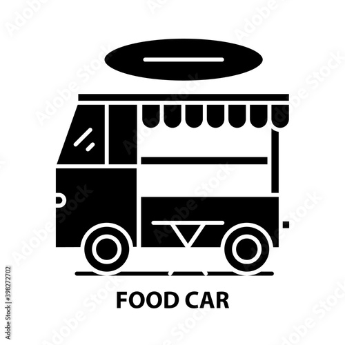 food car icon, black vector sign with editable strokes, concept illustration