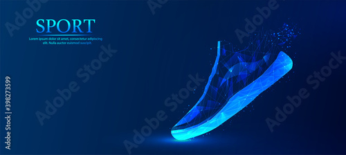 Abstract, polygonal, sports shoes. Fashionable modern design. The concept of sports shoes. Blue outline polygonal style, vector illustration.	
