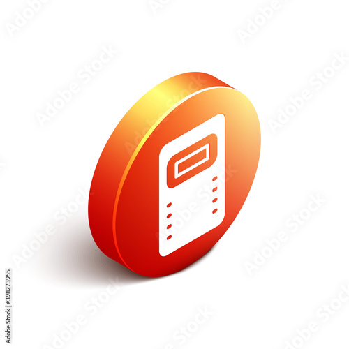 Isometric Police assault shield icon isolated on white background. Orange circle button. Vector.