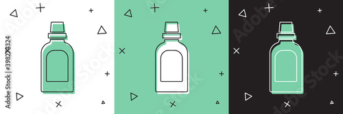 Set Plastic bottle for laundry detergent, bleach, dishwashing liquid or another cleaning agent icon isolated on white and green, black background. Vector.
