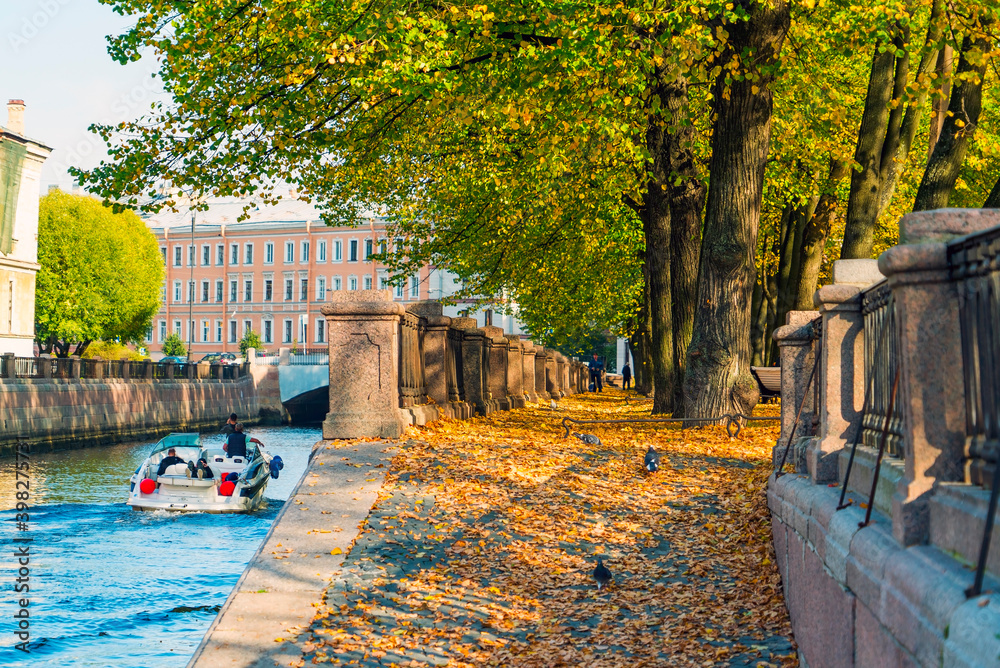 Saint Petersburg, Griboyedov canal embankment in autumn . St. Nicholas square .