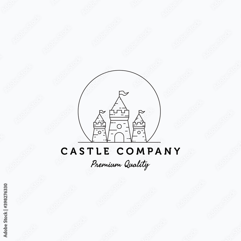 Fototapeta premium Vector illustration of minimalist line art castle logo design