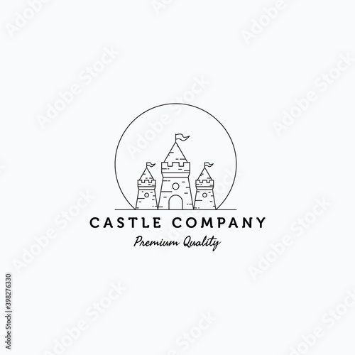 Vector illustration of minimalist line art castle logo design