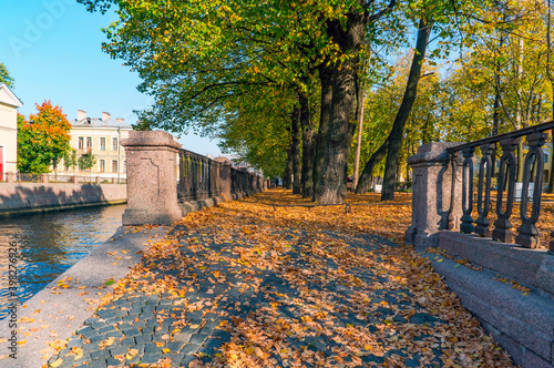 Saint Petersburg, Griboyedov canal embankment in autumn . St. Nicholas square .