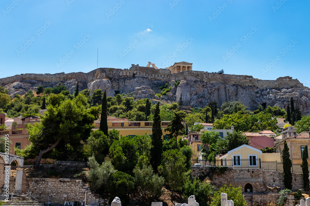 view of the Athenian Acropolis  world famous ancient buildings in the center of Athens