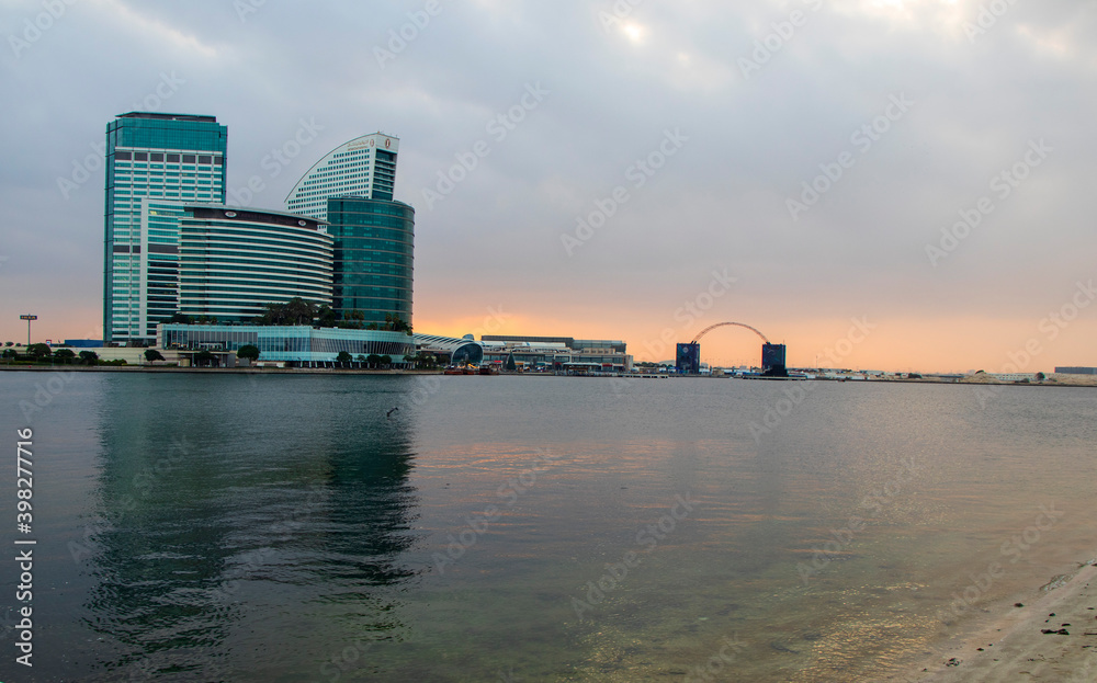 View of a Dubai Festival city and Intercontinental hotel on early morning hour. Dubai. UAE.Outdoors