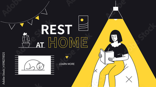 Rest at home - modern flat design style web banner