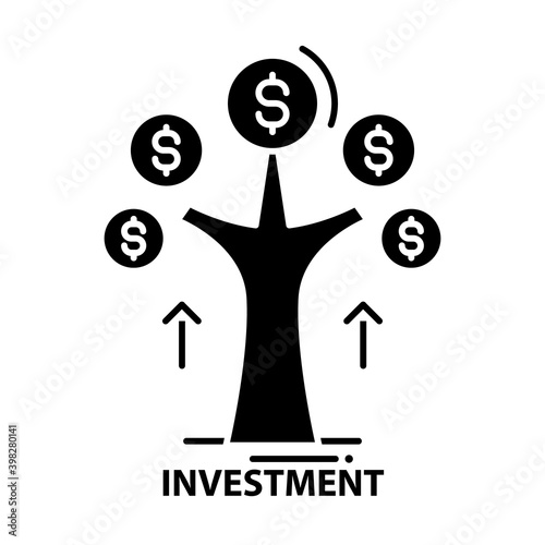 investment symbol icon, black vector sign with editable strokes, concept illustration