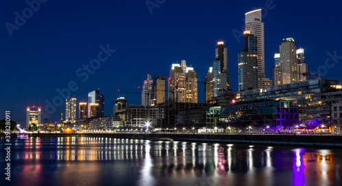 Tourism in Buenos Aires. Puerto Madero at night. The most modern and luxurious neighborhood in Buenos Aires shows all its glamor at night. 