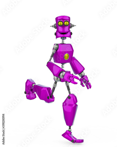 funny robot cartoon running happy in a white background