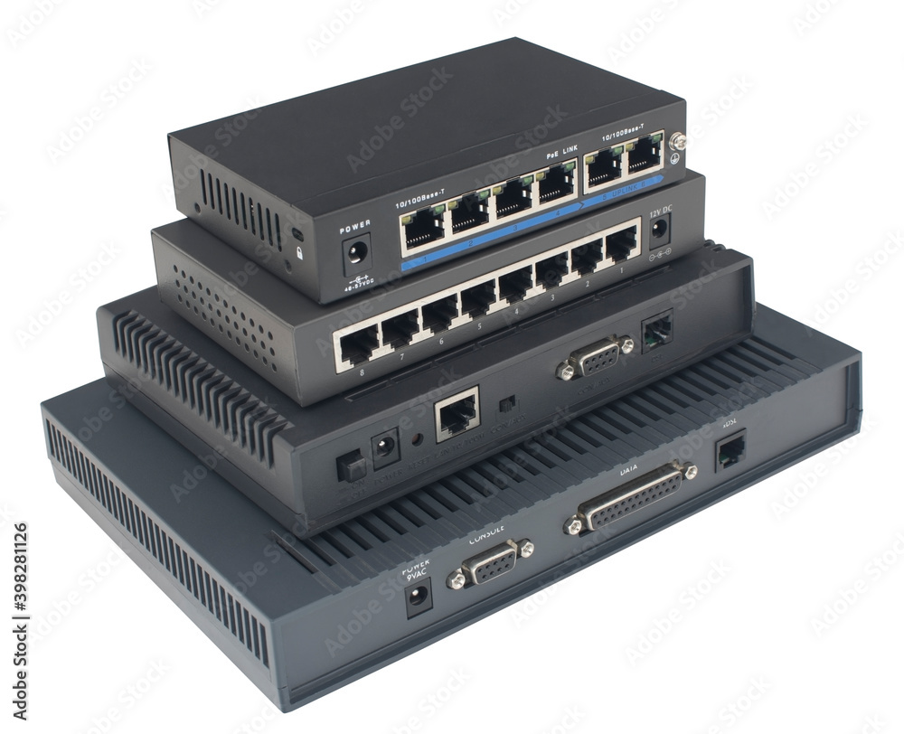 two routers and two modems n a white two routers and two modems n a white