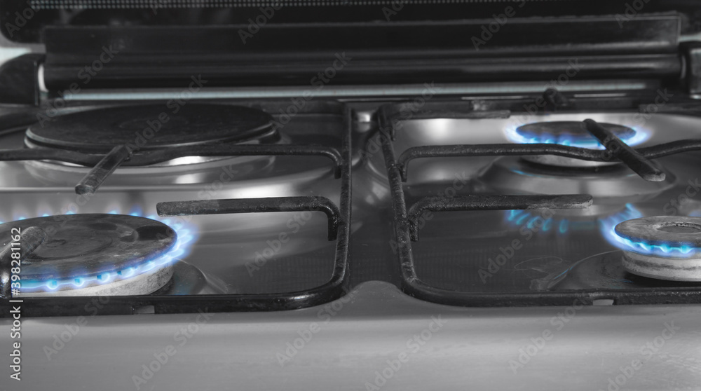 Gas burner with a burning fire. Kitchen gas Gas burner with a burning fire. Kitchen gas