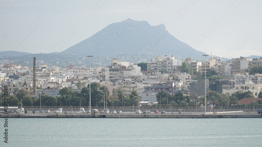 Mountain and Beach landscapes in Heraklion City on Crete Island with yachts and boats in Greece.