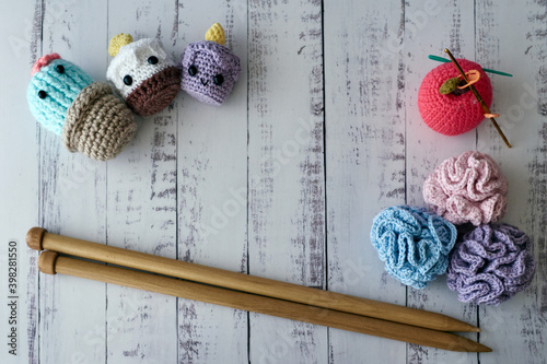 Cuadro en lienzo Cactus and Candle made in crochet amigurumi technique with predominant colors in