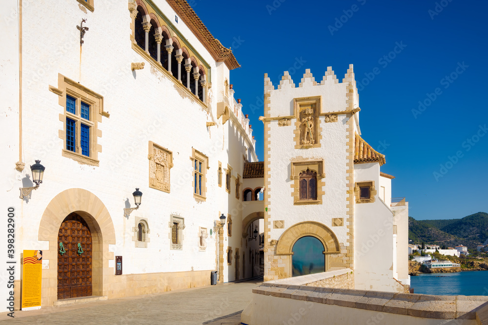 Fototapeta premium View of the Maricel museum building from Sitges beach, Catalunya, Spain