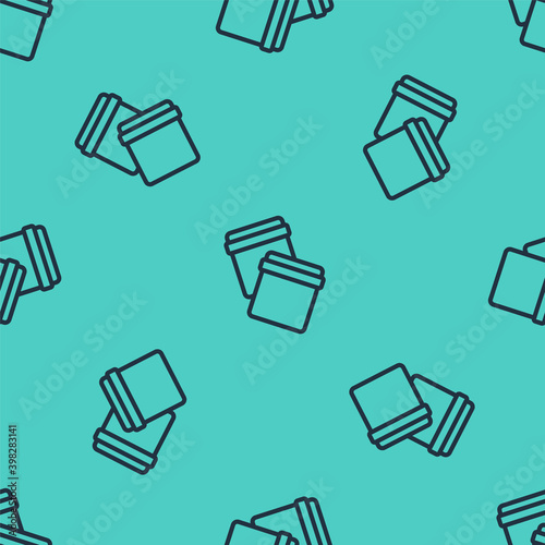 Black line Plastic bag with ziplock icon isolated seamless pattern on green background. Vector.