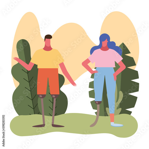 couple with legs prosthesis disable characters