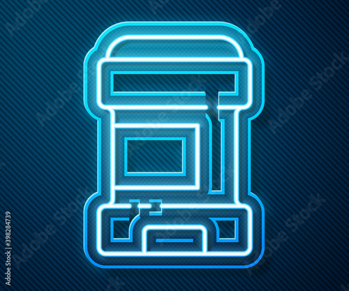 Glowing neon line Antiperspirant deodorant roll icon isolated on blue background. Cosmetic for body hygiene. Vector.
