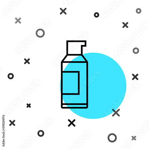 Black line Spray can for hairspray, deodorant, antiperspirant icon isolated on white background. Random dynamic shapes. Vector.