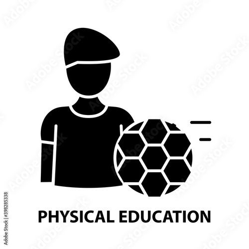 physical education icon, black vector sign with editable strokes, concept illustration