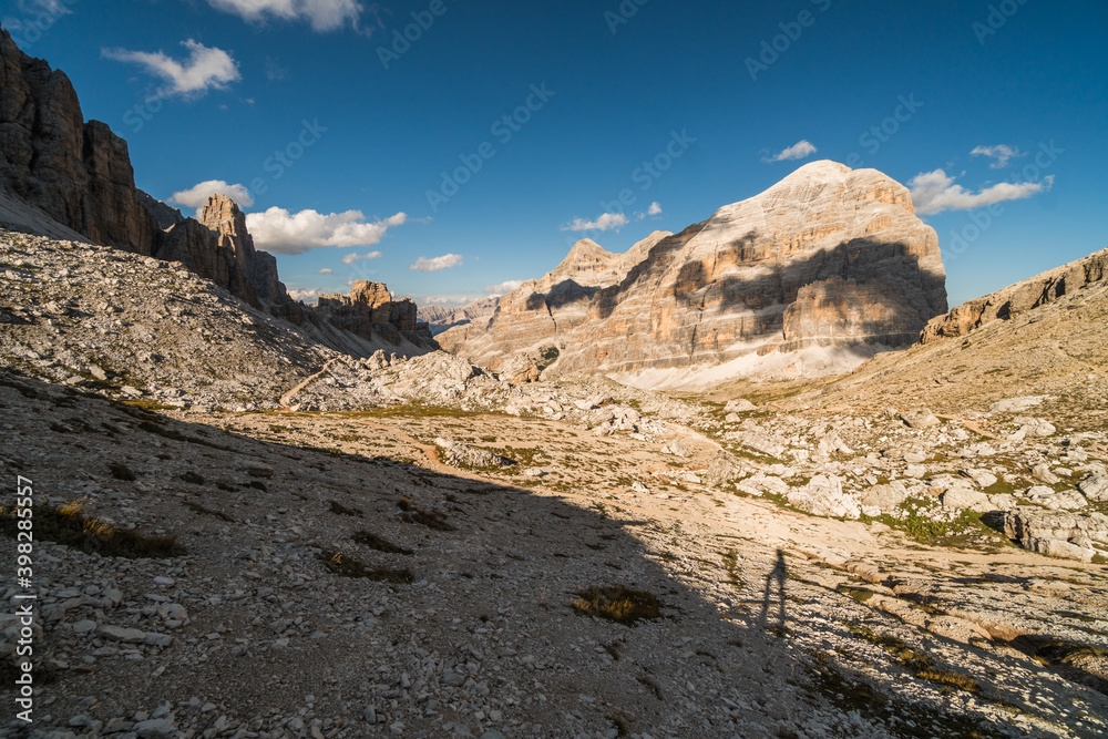 Beautiful rocky cliffs in the Dolomites, Italy. Famous destination for hiking and trekking.