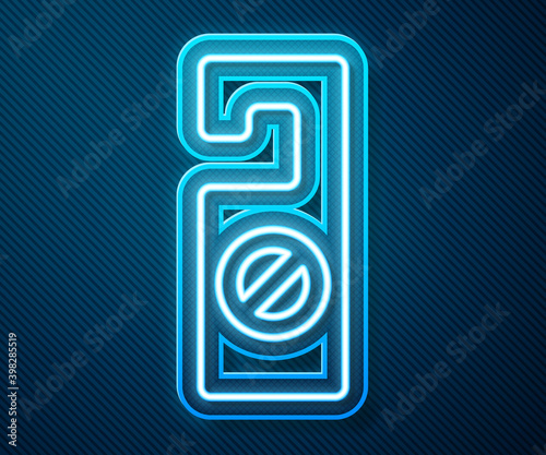 Glowing neon line Please do not disturb icon isolated on blue background. Hotel Door Hanger Tags. Vector.