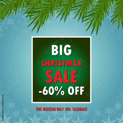 Christmas Sale banner.Big sale offer, banner template. Winter holidays discounts and sellout in stores and shops.