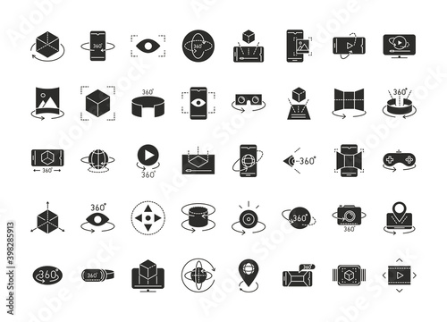 augmented reality icons set simulation innovation technologies silhouette style