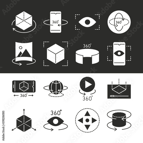 augmented reality icons set interactive simulation camera rotation silhouette style