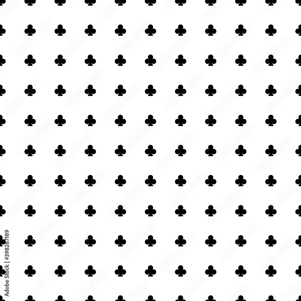 Square seamless background pattern from geometric shapes. The pattern is evenly filled with black clubs. Vector illustration on white background