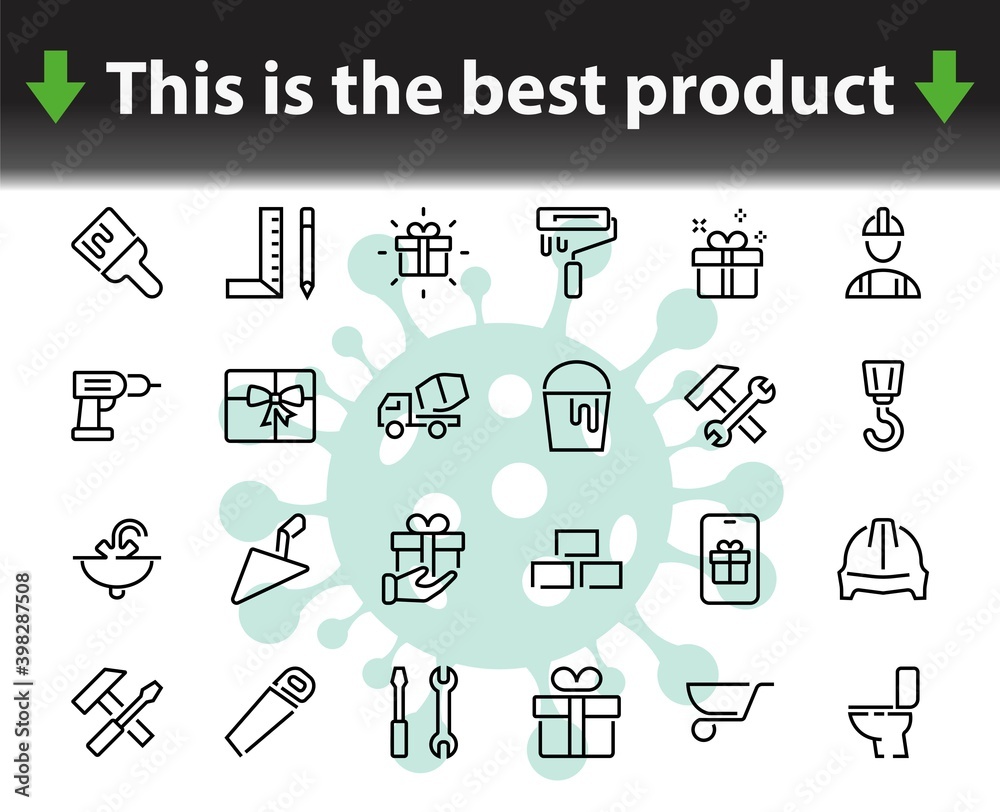 Set of construction icons, simple vector lines, contains the following icons: builder, roller, hammer with wrench, toilet bowl and much more. Editable stroke. 48x48 pixels perfect, white background Set of construction icons, simple vector lines, contains the following icons: builder, roller, hammer with wrench, toilet bowl and much more. Editable stroke. 48x48 pixels perfect, white background