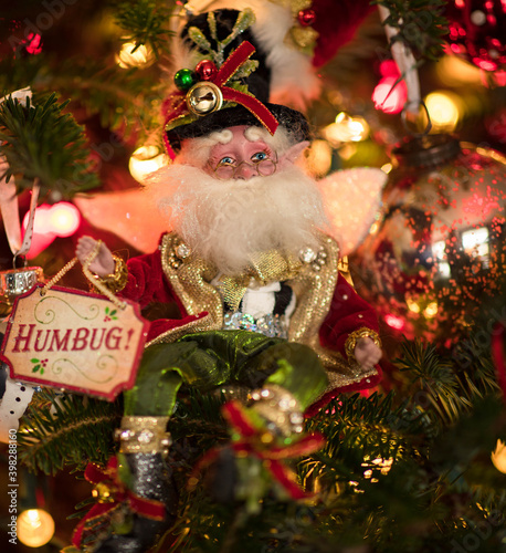 Vászonkép christmas tree decoration of a Santa's elf with a sign that says HUMBUG!