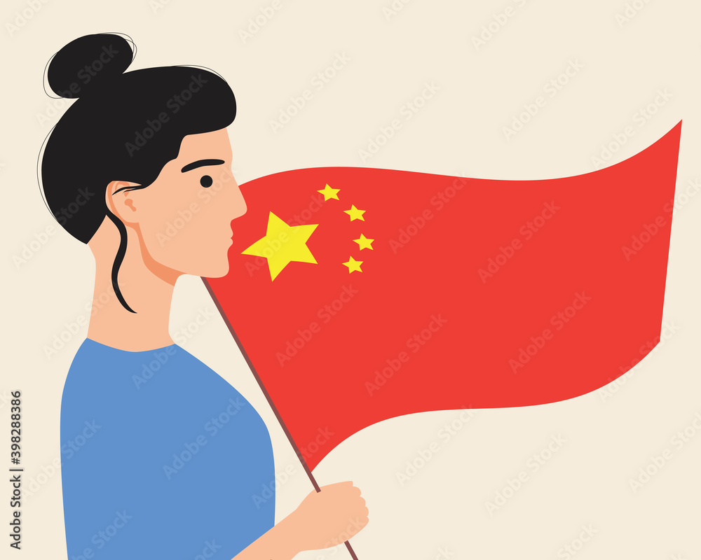 Chinese man with flag isolated as concept of China independence day, patriotic flat vector stock illustration with citizen Chinese man with flag isolated as concept of China independence day, patriotic flat vector stock illustration with citizen