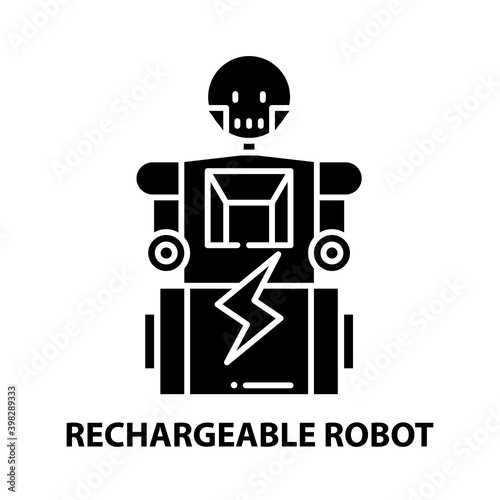rechargeable robot icon, black vector sign with editable strokes, concept illustration